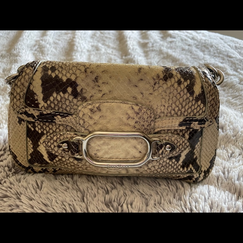 Cole Haan genuine Lizard mini bag  Silver trim  tan with some brown